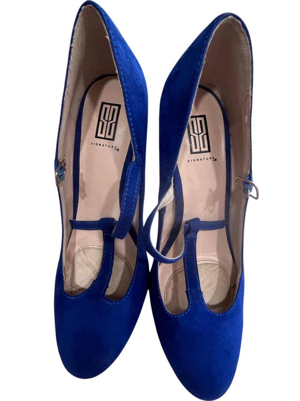 SZ Blockprints Cobalt Blue T-Strap Heels Size 8